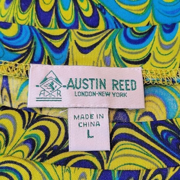 Austin Reed London New York Green Swirl Pattern Bateau Neck 100% Silk Blouse L - Picture 6 of 8